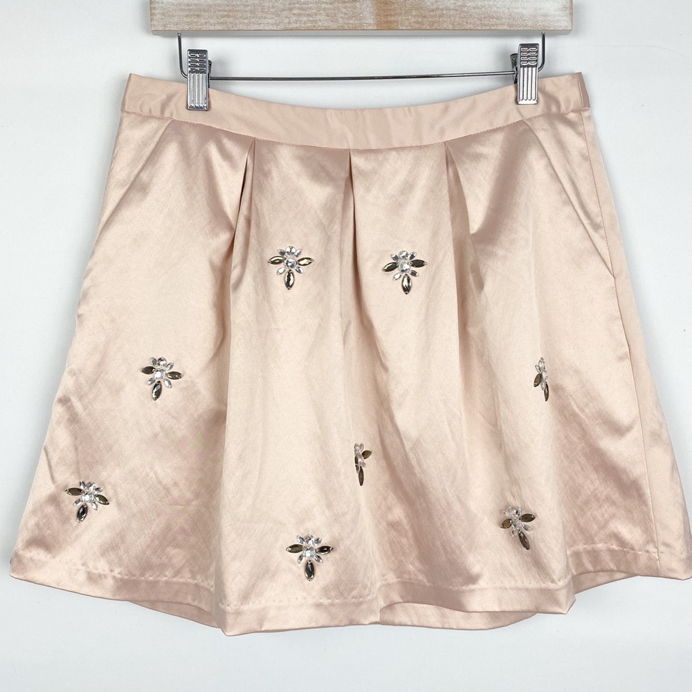 The Limited Vintage Coquette Bejeweled Satin Mini‎ Skirt, Pink - Size M